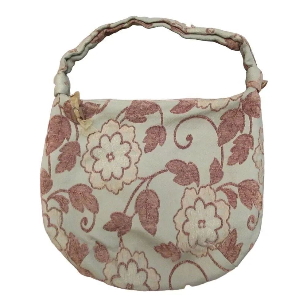 Monday Morning Studios Jacquard Shoulder Bag Purse Blue Brown Floral Handmade